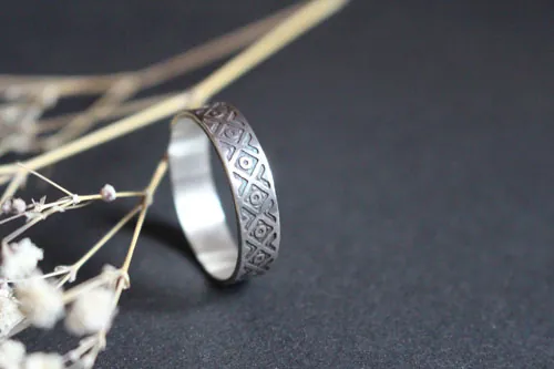 Tribal, Andean symbol ring in sterling silver