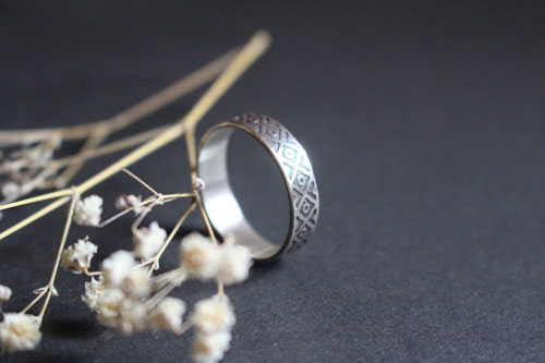 Tribal, Andean symbol ring in sterling silver