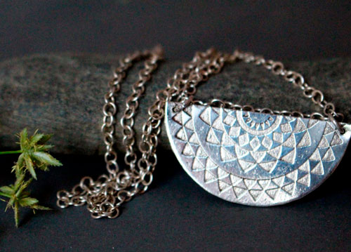 Tribal sun, Inca star Necklace in sterling silver