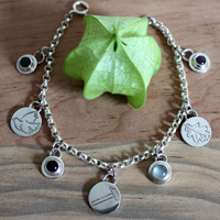 Tribe, family bracelet in silver, amethyst, alexandrite, moonstone, and onyx
