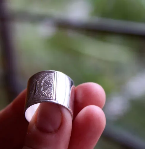 Tuareg, African ethnic tribal ring in silver and brass