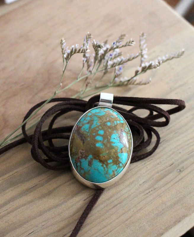Turquoise mirror, mexican pendant in silver and turquoise