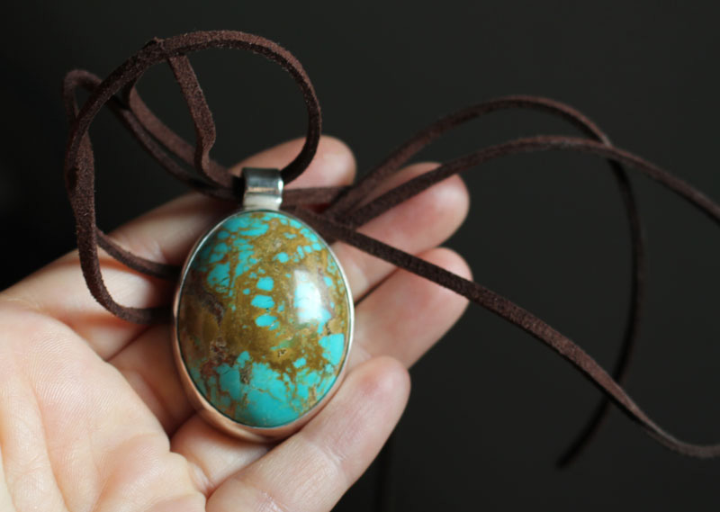 Turquoise mirror, mexican pendant in silver and turquoise