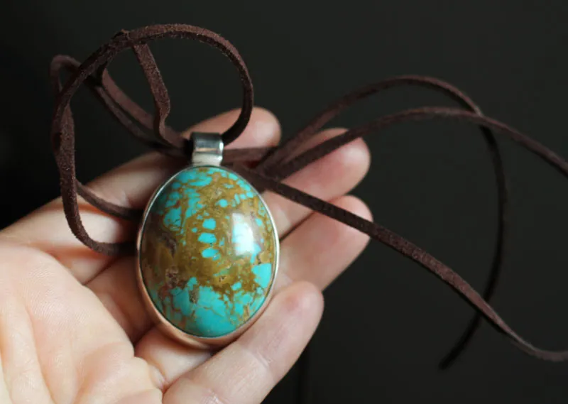 Turquoise mirror, mexican pendant in silver and turquoise