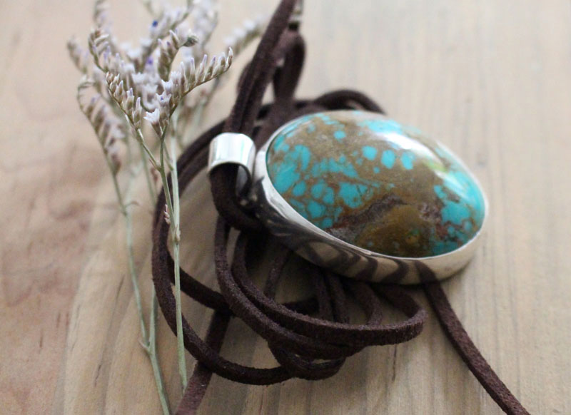Turquoise mirror, mexican pendant in silver and turquoise