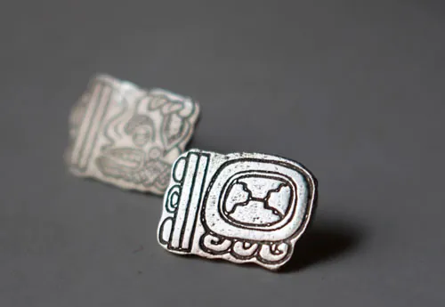 Tzolkin haab, mayan calendar stud earrings in silver