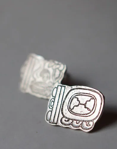 Tzolkin haab, mayan calendar stud earrings in silver