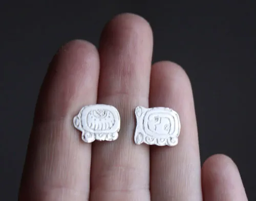 Tzolkin Tzolkin, Mayan calendar stud earrings in silver