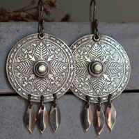 Telling the Earth, botanical mandala earrings in sterling silver and tassel