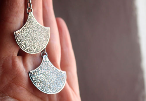 Terrarium, botanical engraved earrings in sterling silver