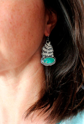 The awakening of nature, fern earrings in sterling silver and chrysoprase