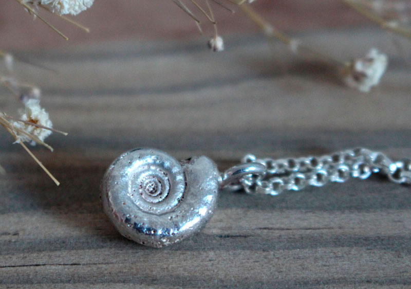 The cradle of life, nautilus ammonite necklace in sterling silver and ruby