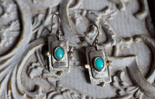 The dream of a star, celestial earrings in sterling silver, gold and amazonite