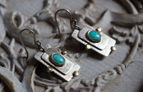 The dream of a star, celestial earrings in sterling silver, gold and amazonite