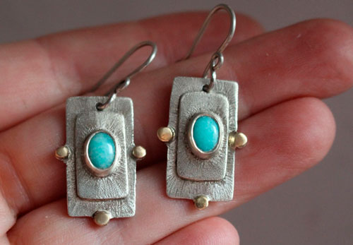 The dream of a star, celestial earrings in sterling silver, gold and amazonite