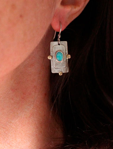 The dream of a star, celestial earrings in sterling silver, gold and amazonite