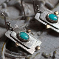 The dream of a star, celestial earrings in sterling silver, gold and amazonite