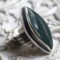 The eye of the forest, branch ring in sterling silver and ocean jasper