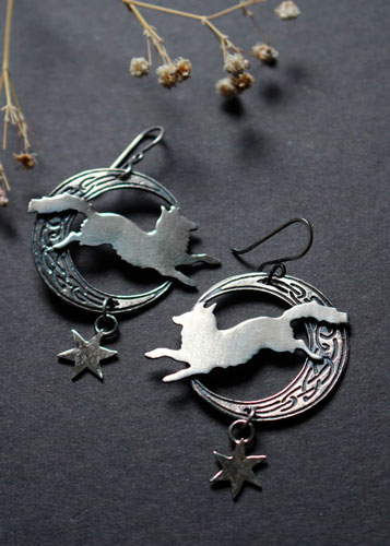The fox in the moon, Celtic earrings in sterling silver