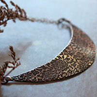 The garden on the moon, floral half-moon bib necklace in sterling silver