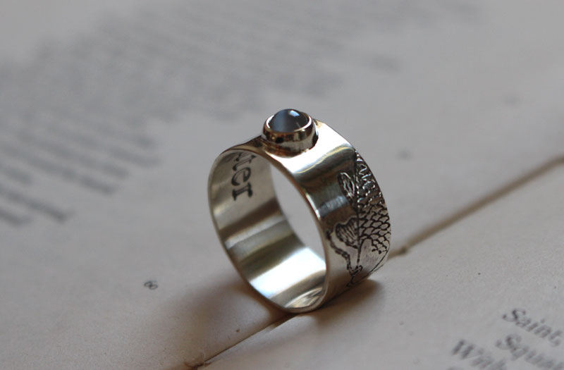 The moon fish, koi ring in sterling silver and moonstone