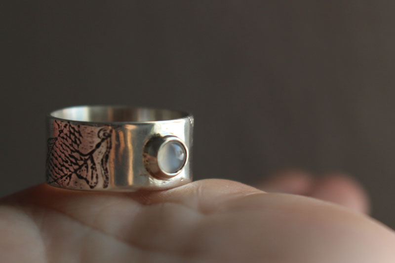 The moon fish, koi ring in sterling silver and moonstone