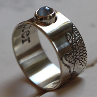 The moon fish, koi ring in sterling silver and moonstone