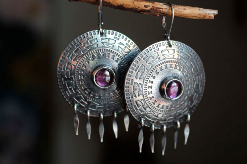 The path to the Andes, mystical bird’s earrings in silver and alexandrite