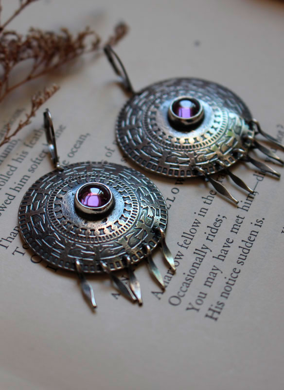 The path to the Andes, mystical bird’s earrings in silver and alexandrite