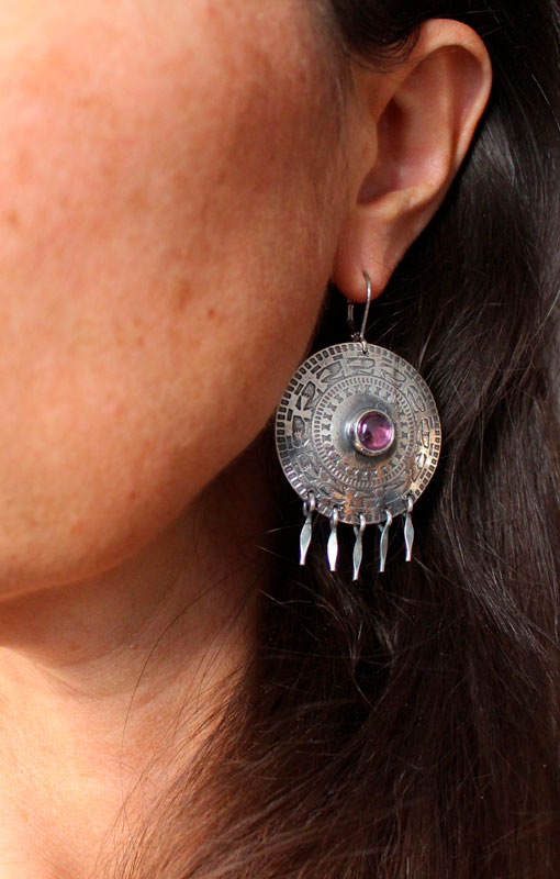 The path to the Andes, mystical bird’s earrings in silver and alexandrite