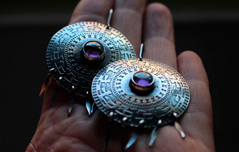 The path to the Andes, mystical bird’s earrings in silver and alexandrite