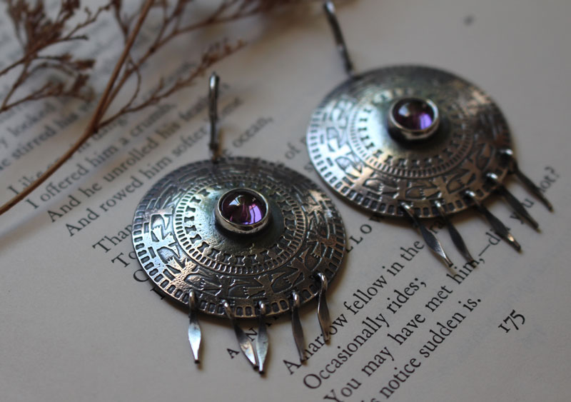 The path to the Andes, mystical bird’s earrings in silver and alexandrite