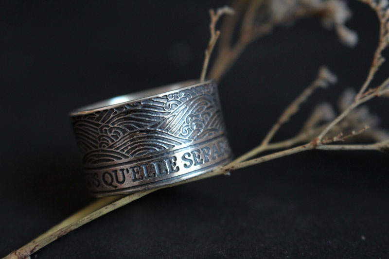 The sea joins the regions it separates, quote ring in sterling silver