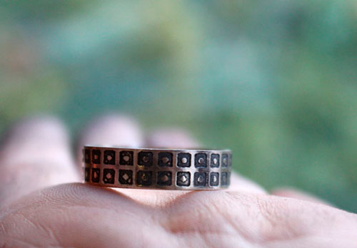 The sky and the Earth, square and circle ring in sterling silver