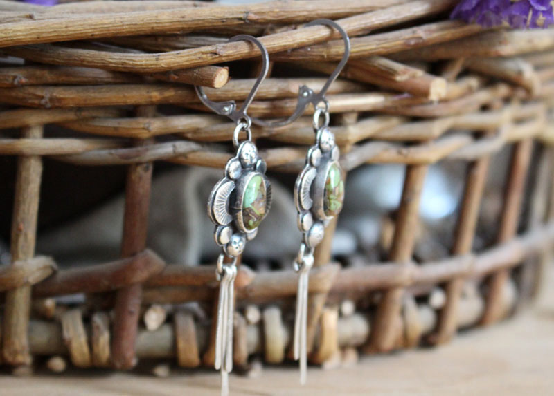 The song of fireflies-turquoise, night light earrings in silver and turquoise