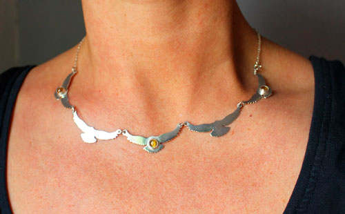 The song of the sun, birds necklace in sterling silver and yellow zircon