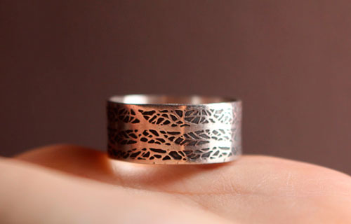 The song of the woods, tree branches ring in sterling silver 