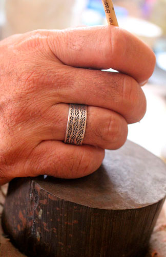 The song of the woods, tree branches ring in sterling silver 