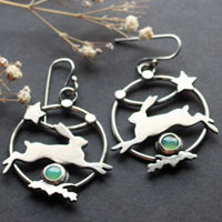 The star of the hare, hare earrings in sterling silver and chrysoprase