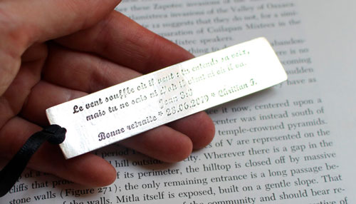 The wind blows, engraved quote bookmark in sterling silver