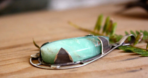 Tlaloc, Aztec pendant in sterling silver and chrysoprase