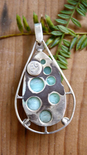 Tlaloc, Aztec pendant in sterling silver and chrysoprase