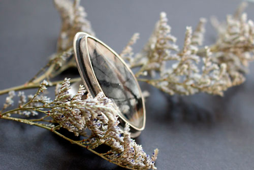 Tornado, mountain storm ring in sterling silver and Picasso Marble