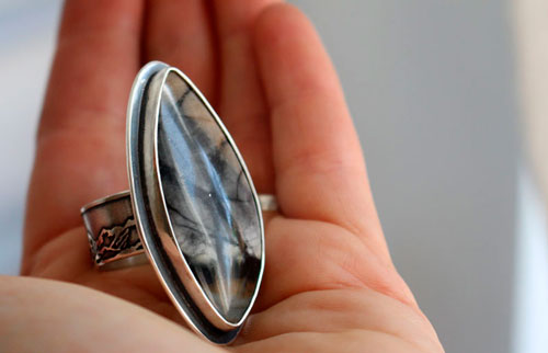 Tornado, mountain storm ring in sterling silver and Picasso Marble