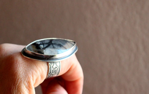 Tornado, mountain storm ring in sterling silver and Picasso Marble