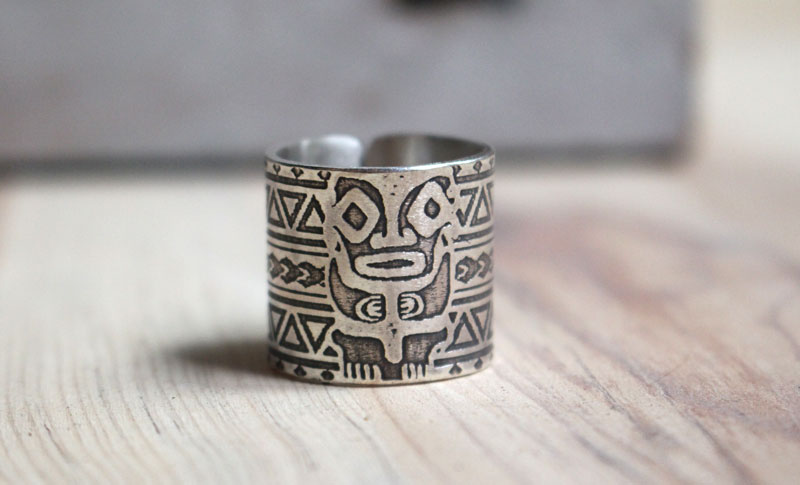 Totem, Polynesian tikki ring in sterling silver