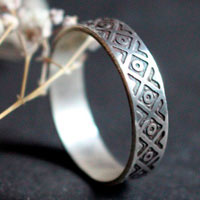 Tribal, ethnic squares and circles ring in sterling silver