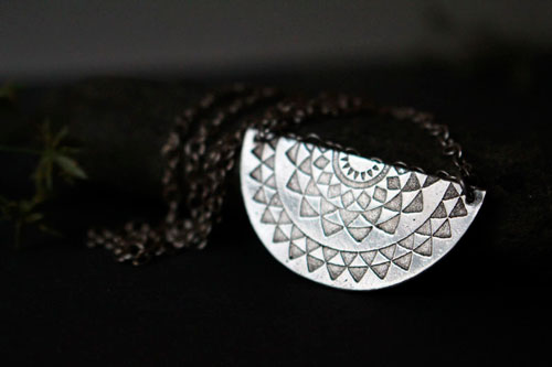 Tribal sun, ethnic necklace in sterling silver