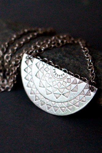 Tribal sun, ethnic necklace in sterling silver