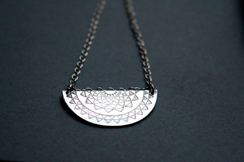 Tribal sun, ethnic necklace in sterling silver